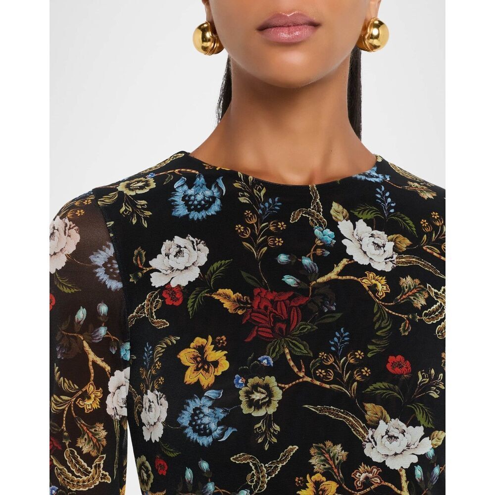 New Alice + Olivia, Delora Floral Mesha Long Sleeve Mini Dress Size 6 - Picture 4 of 9